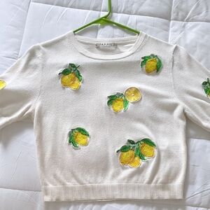 Alice & Olivia Lemon Embroidered White Sweater